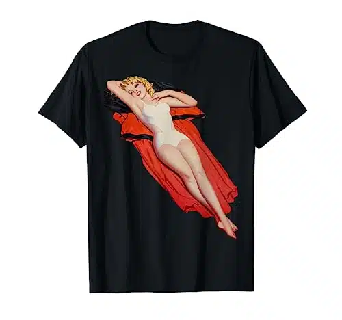 Hot Blonde Pin Up Girl Relaxing in Bikini Retro Pinup Girl T Shirt