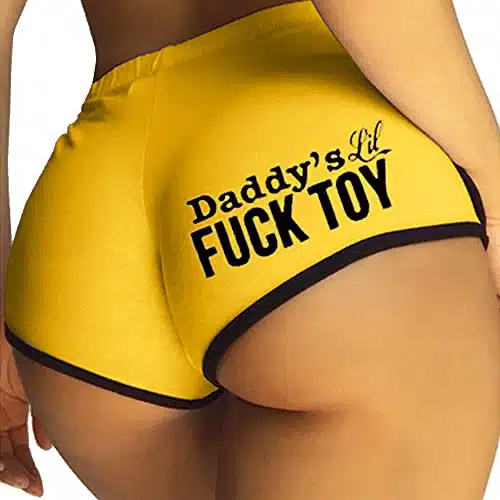 JOINFUN Women Sexy Funny Print Booty Shorts High Waist Workout Tights Underwear Yellow L