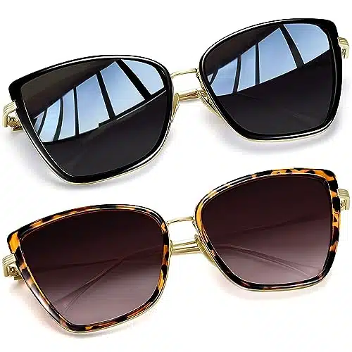 Joopin Black Cateye Sunglasses & Leopard Cat Eye Sun Glasses UVTrendy Oversized Becky Shades for Women Cute Chunky Sunnies
