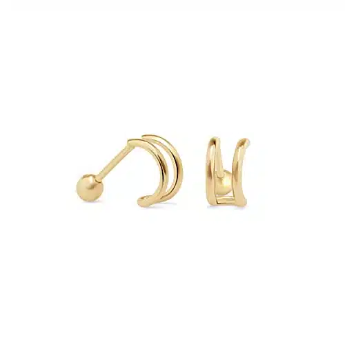 K Yellow Gold Double Wire Ear Cuff Wrap Cartilage Huggie Hoop Earring Internally Threaded Upper Ear Piercing Hypoallergenic Helix Cartilage Lobe Tragus Upper Piercing   Sold Separately