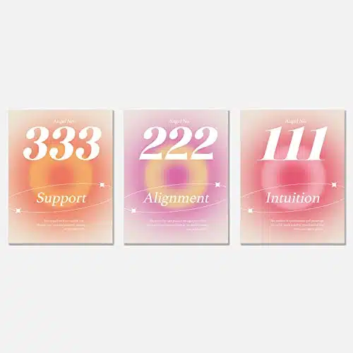 KEUSPI Angel Numbers Number Pink Aura Energy Gradient Minimalist Wall Art Poster Posters Prints for Girls Bedroom Dorm Decor,Spiritual Decorations Posters Unframed xInches Set of