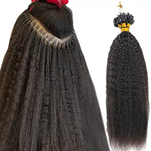 Kinky Straight Micro Link Extensions Hair Human Hair Niawigs Micro Links Hair Extensions for Black Women Strands Micro Loop Human Hair Extensions Inches G Natural Black
