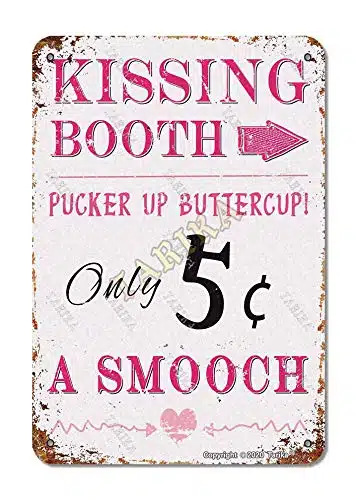 Kissing Booth Smooch Valentines XInch Vintage Look Tin Decoration Art Sign for Home Kitchen Bathroom Farmhouse Garden Coffee Bar Funny Wall Decor
