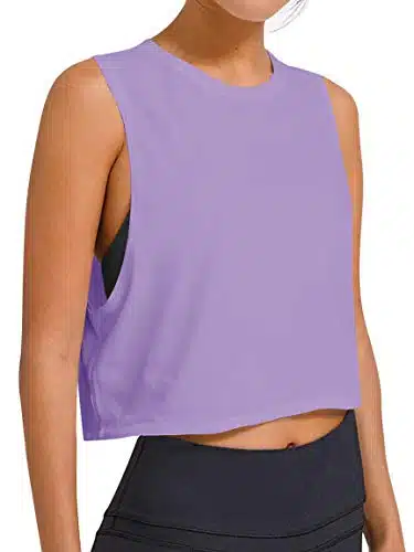 LASLULU Womens Workout Top Sleeveless Sport Shirts Flowy Crop Casual Tunic Tops Athletic Muscle Tank Running Yoga Tank Top Gym Crop Top for Teen Girls(Purple Medium)