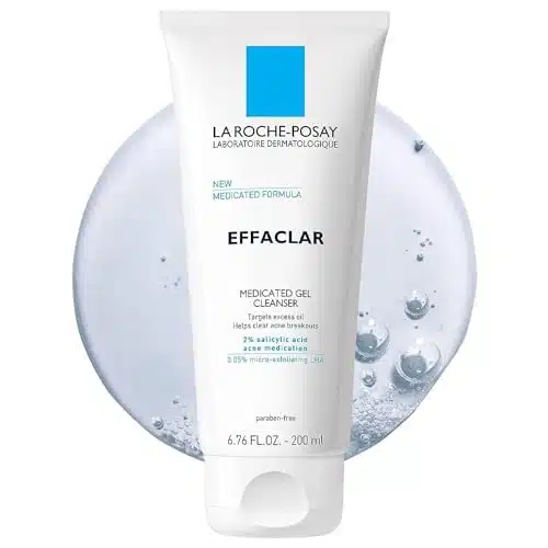 La Roche Posay Effaclar Medicated Gel Facial Cleanser, Foaming Acne Face Wash with Salicylic Acid, Helps Clear Acne Breakouts and with Oily Skin Control, Oil Free, Fragrance Free