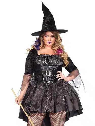 Leg Avenue Women's Plus Piece Black Magic Mistress  Sexy High Low Dress with Witch Hat Halloween Costume Set, X X