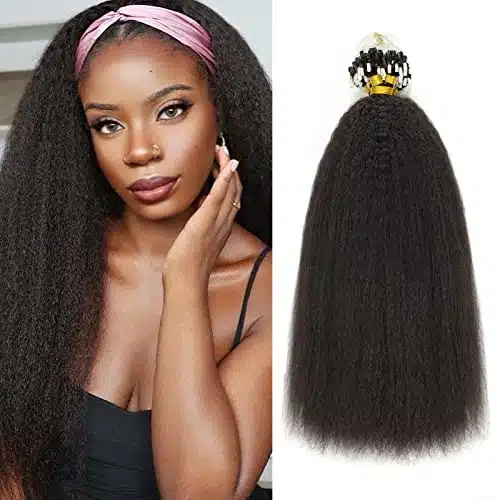 Loxxy Microlink Hair Extensions Real Human Hair Kinky Straight Strands Natural Black Color Microbead Ring Human Hair Extensions % Remy Hair for Black Women Full Head Loop Extensions Inch Grams