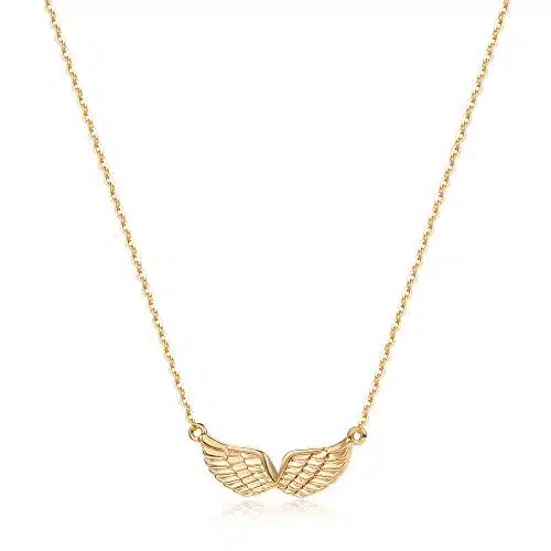 MEVECCO Gold Angel Wings Pendant Necklace,K Gold Filled Cute Tiny Guardian Angel Charm Necklace,Dainty Simple Minimalist Necklace for Women