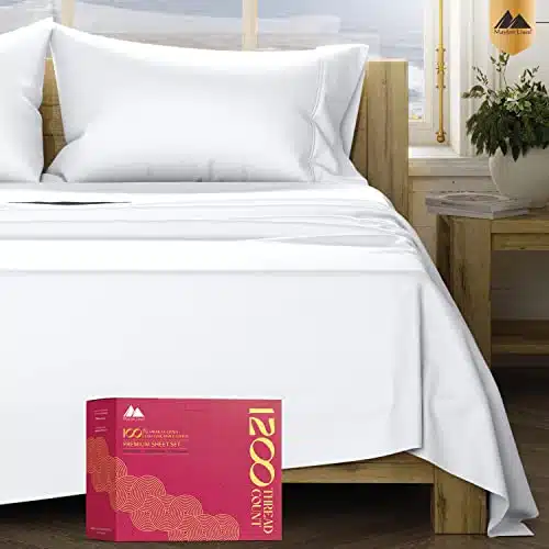 Mayfair Linen Star Hotel Quality Thread Count % Supima Cotton Sheets for Queen Size Bed, Pc Bright White Premium Cotton Sheet Set, Sateen Weave with Elasticized Deep Pocket