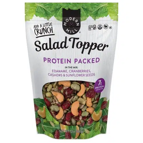 Modern Mill Protein Packed Salad Topper By Gourmet Nut   Mixed Nuts (Roasted Cashews), Dried Cranberries & Edamame & Sunflower Seeds   Gluten Free, Low Sodium, Kosher, Plant Protein Snack, oz. Bag