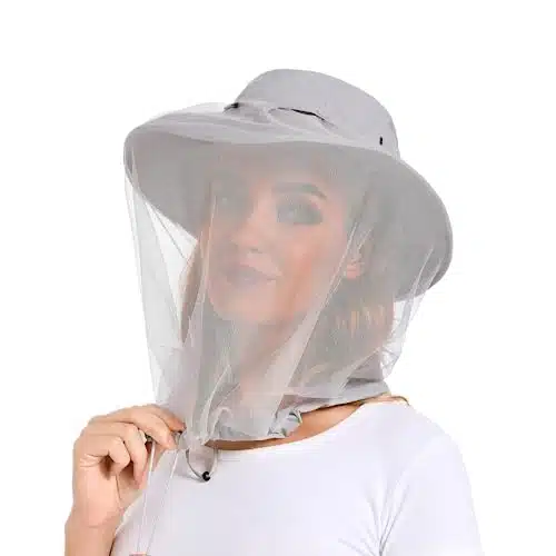 Mosquito Net Hat   Bug Cap UPF + Sun Protection with Hidden Netting Outdoors for Women and Men Grey