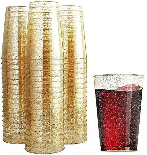 Munfix Glitter Oz Clear Plastic Cups Tumblers Gold Glitter Disposable Wedding Elegant Party Cups Recyclable and BPA Free