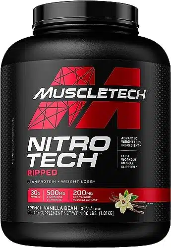 MuscleTech Nitro Tech Ripped  Lean Whey Protein Powder Isolate  Weight Loss Protein Powder for Women & Men  Vanilla, lbs (Servings)
