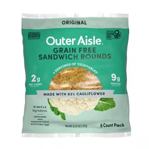 Outer Aisle Cauliflower Bread  Keto, Gluten Free, Low Carb Cauliflower 'Original' Sandwich Breads  Pack  Thins  Original
