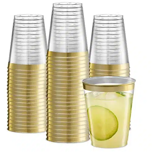 PLASTICPRO Disposable oz Crystal Clear Plastic Tumblers With Gold Rim for Party's & Weddings pack of