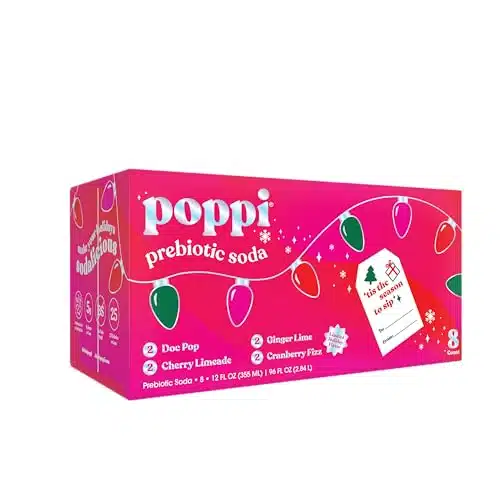 POPPI Prebiotic Soda wGut Health, Beverages wApple Cider Vinegar, Seltzer Water & Juice, Low Calorie & Low Sugar Drinks, Holiday Variety Pack, oz (Pack)