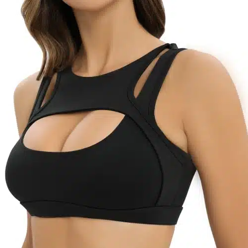 Push Up Sports Bra for Women Padded Sexy Hollow Yoga Bra Cut Out Workout Crop Top Medium Support(Black, M)