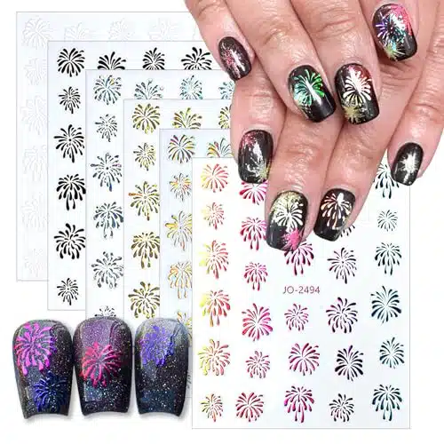 Sheets Colorful Fireworks Nail Art Stickers Shining Laser Gold Silver Designs Holographic Fireworks Nail Decals D Self Adhesive Nail Art Supplies New Year Manicure Decorations for Women Girls
