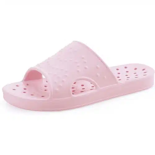 Shevalues Shower Shoes for Women with Arch Support Quick Drying Pool Slides Lightweight Bathroom Slippers with Drain Holes, Pink omen  en