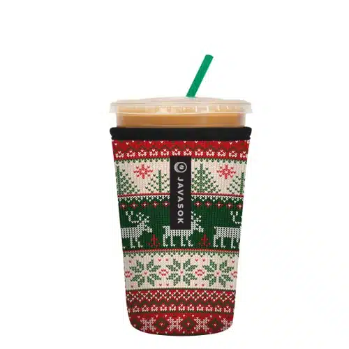 Sok It Java Sok Iced Coffee & Cold Soda Insulated Neoprene Cup Sleeve (Holiday Sweater, Medium oz)