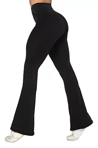 Sunzel Flare Leggings, Crossover Yoga Pants with Tummy Control, High Waisted and Wide Leg, No Front Seam Black Large Inseam