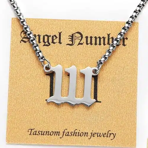 Tasunom Angel Number Necklace Numerology Jewelry for Men Silver Tone