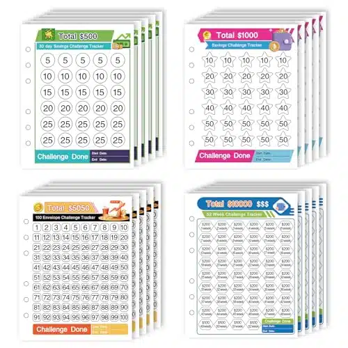 AIERSA Sheets Money Saving Challenge Binder Trackers for Ring ABinders, Envelopes, eek, Day Day, Monthly Savings Challenge Tracker Cards with Film to Save