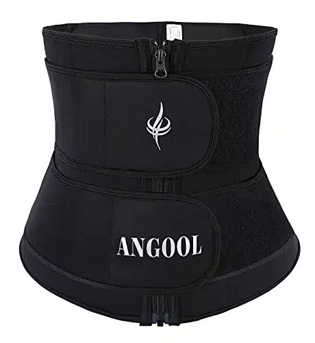 ANGOOL Neopren Waist Trainer For Women,Workout Plus Size Trimmer Belt Sauna Sweat Corset Cincher With Zipper Black