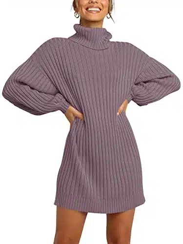 ANRABESS Oversized Sweater Dress for Women Fall Turtle High Cowl Neck Long Batwing Sleeve Chunky Knit Sweater Pullover Baggy Short Mini Dress Winter Fashion Maternity Clothing