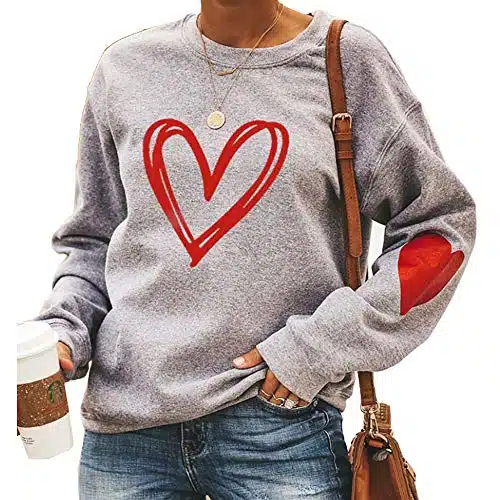 ATACT Love Heart Shirt Valentines Day Plus Size Pullover Women Long Sleeve Tops Sweatshirts