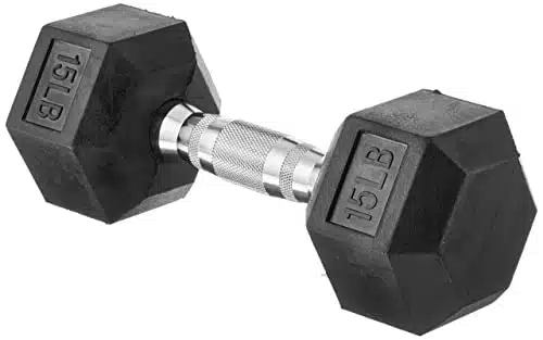 Amazon Basics Rubber Encased Exercise & Fitness Hex Dumbbell, Hand Weight for Strength Training, Pounds, Black & Silver