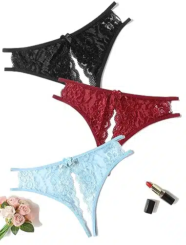Avidlove Womens Sexy Thongs Lace Panties Underwear Low Rise T Back Underpants Pack of edium