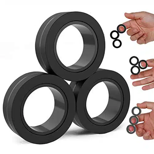 BUNMO Magnetic Rings Black  Fidget Toys Adults  Magnetic Fidget Rings  Endless Hours of Fun  Spin, Connect & Play  Addictive Fidget Toy for Boys & Girls  Great Teen Gift