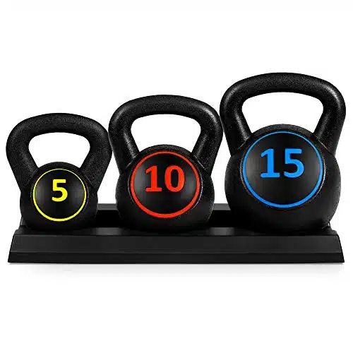 Best Choice Products Piece Kettlebell Set with Storage Rack, HDPE Coated Exercise Fitness Concrete Weights for Home Gym, Strength Training, HIIT Workout lb, lb, lb