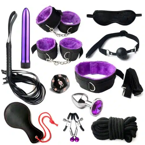 Bondage Kit for Couples Bed Restraint & Bondage Gear with Furry Handcuffs and Tie Perfect Adult Play Accessories for Queen Size Beds Sex Toys for Couples Bed Restraints Kit Sw