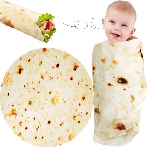 Burrito Tortilla Blanket Baby Stuff Gifts for Newborn Toddler Swaddle Blankets Shower in GSM Double Sided Throw Taco Boy Girl Novelty Funny Soft Flannel Wrap Wearable Round Food Dog Cat Pets