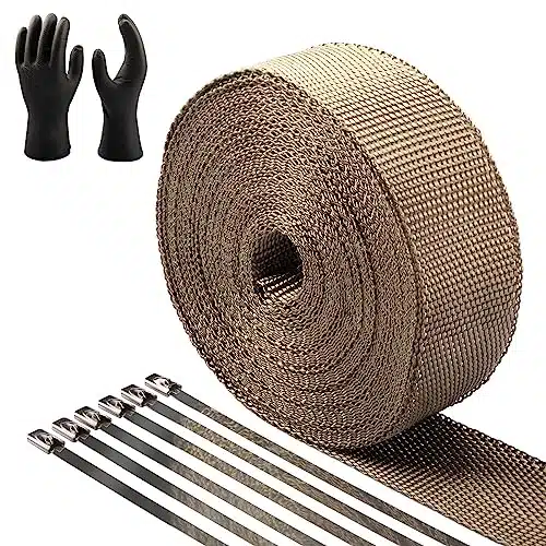 CARDI x ' Titanium Exhaust Heat Wrap for Motorcycle Heat Shield Tape with Stainless Ties and Gloves