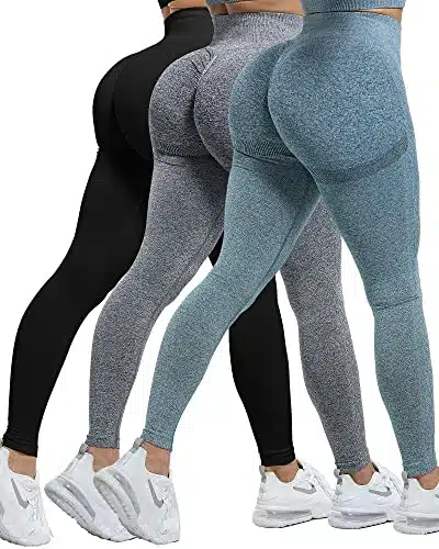 CHRLEISURE Piece Butt Lifting Leggings for Women, Gym Workout Scrunch Butt Seamless Yoga Leggings (Black, DGray, Blue, M)