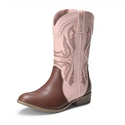 DREAM PAIRS SDBOK Girls Cowgirl Cowboy Western Boots Mid Calf Riding Shoes PinkBrown Little Kid