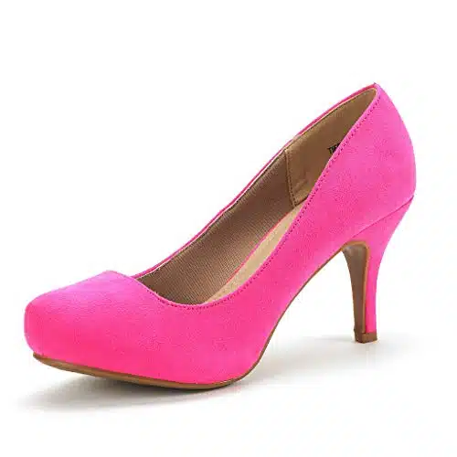 DREAM PAIRS Tiffany Womens Heels New Low Stiletto Round Toe Platform Pump Shoes, Fuchsia Suede   (Platform Pumps Shoes)