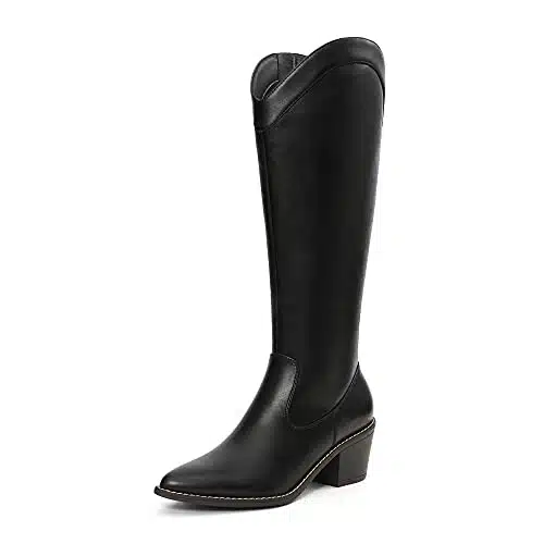 DREAM PAIRS Women's Knee High Boots, Cowgirl Riding Western Shoes with Pointed Toe, Dkb, Black Pu,