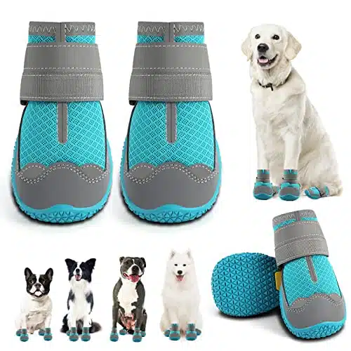 Dog Shoes for Large Dogs, Medium Dog Boots & Paw Protectors for Hardwood Floors, Outdoor Dog Booties for Hot Pavement Winter Snow Hiking, Breathable Dog Shoes with Reflective Strips