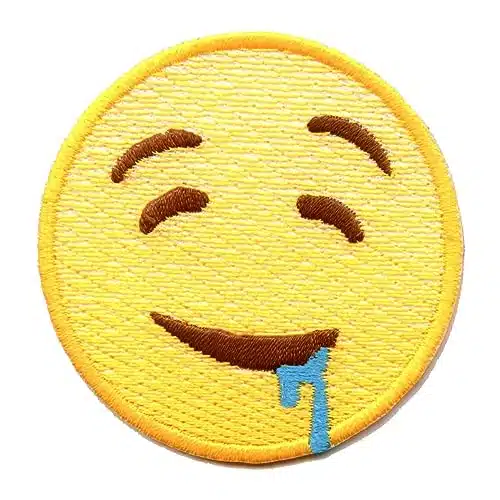 Drooling Emoji Face Patch Smile Iron On Embroidered