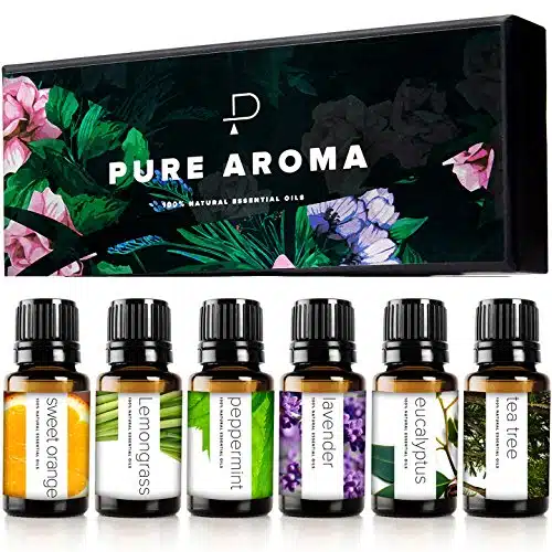 Essential Oils by PURE AROMA % Pure Oils kit  Top Aromatherapy Oils Gift Set Pack, L(Eucalyptus, Lavender, Lemon Grass, Orange, Peppermint, Tea Tree)