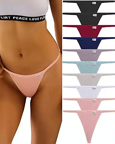 FINETOO Pack G String Thongs for Women Cotton Panties Stretch T back Tangas Low Rise Hipster Underwear Sexy S XL