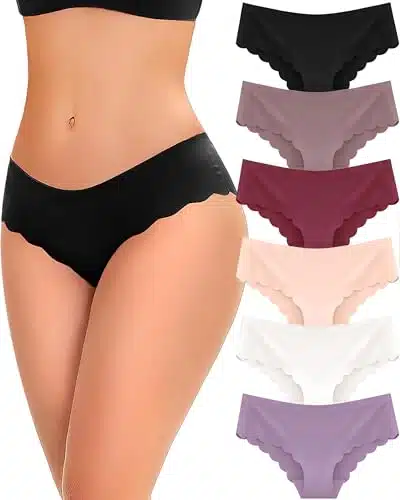 FINETOO pack Seamless Underwear for Women Sexy Low Rise Hipster Wave Edge No Show Bikini Panties Womens Cheeky S XL