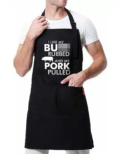 Funny Cooking Aprons for Men   I Like My Butt Rubbed and My Pork Pulled   Mens Grilling BBQ Aprons with Pockets   Christmas, Birthday Gifts for Men, Husband, Boyfriend, Guy, D