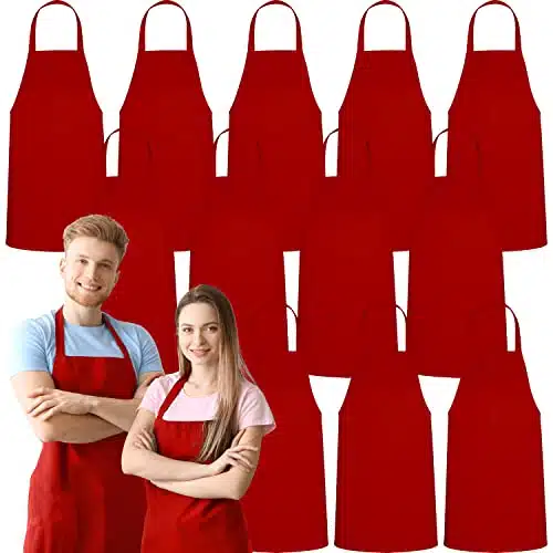 GREEN LIFESTYLE Pack Bib Apron   Unisex Red Aprons, Machine Washable Aprons for Men and Women, Kitchen Cooking BBQ Aprons Bulk (Pack of , No Pockets, Red)