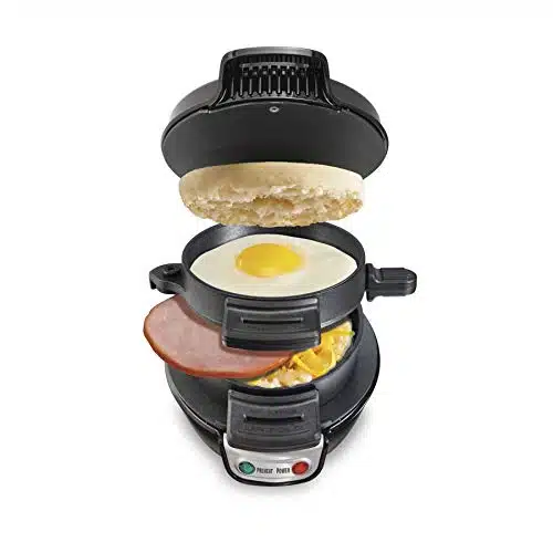 Hamilton Beach Breakfast Sandwich Maker with Egg Cooker Ring, Customize Ingredients, Perfect for English Muffins, Croissants, Mini Waffles, Perfect White Elephant Gifts, Black