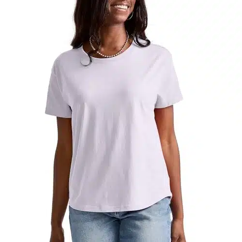 Hanes Originals Oversized T Shirt, Cotton Crewneck Tee for Women, Curved Hem, Plus, Urban Lilac